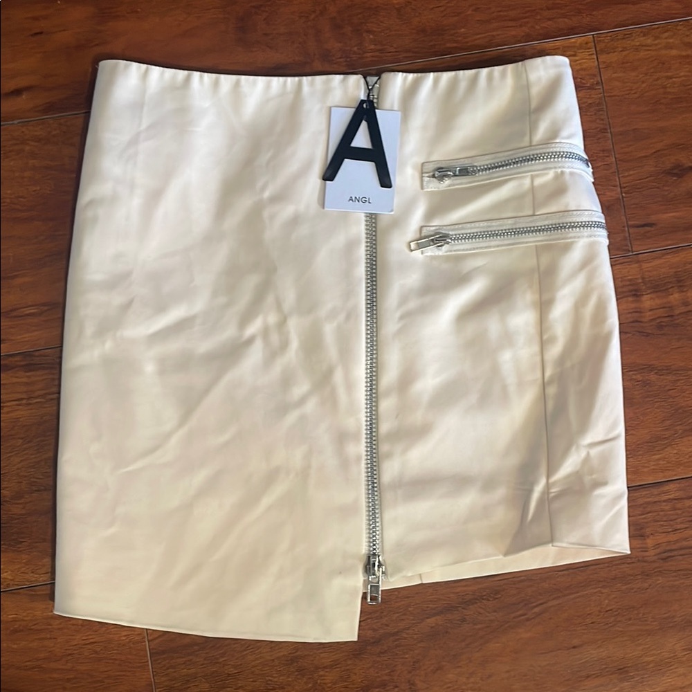 ANGL Cream Asymmetrical Pencil Skirt